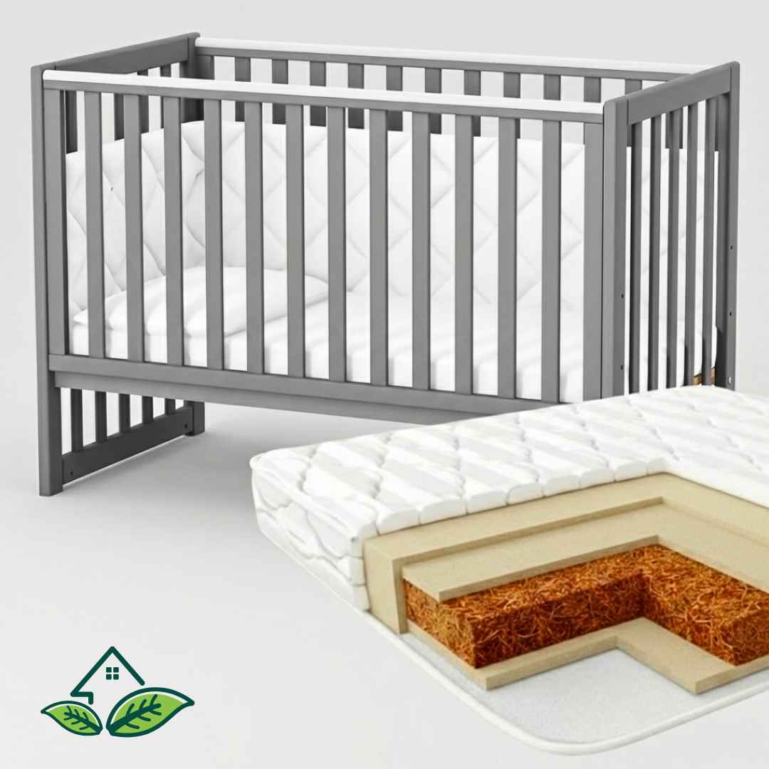 Sada. Dětská postýlka Sleeppo Gekko Kids 120x60 s kvalitní matrací. Grafitová barva